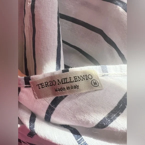 Terzo Millennio Striped Linen Dress Sz Medium - Picture 8 of 9